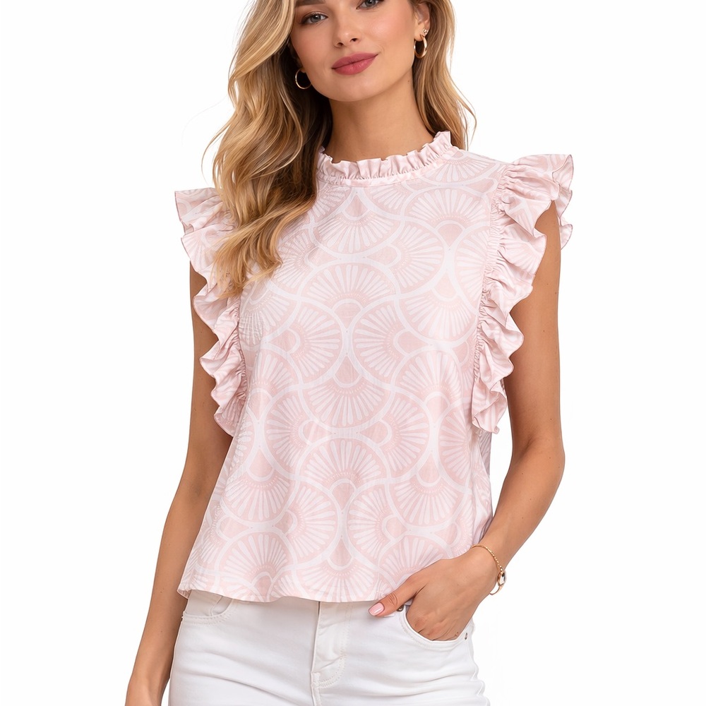 EUC‎ J Marie Size Medium Pink Ruffle Sleeve Blouse Top